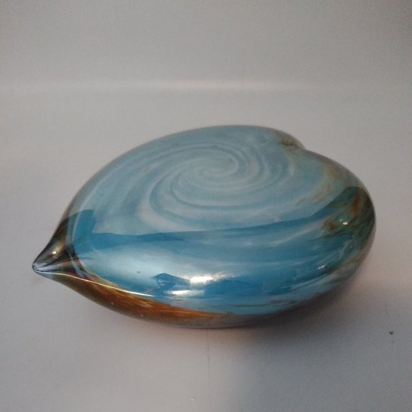 Hand Blown Glass Heart Paperweight Multi Color Swirl Glitter Spiral Center Heavy - Picture 4 of 11
